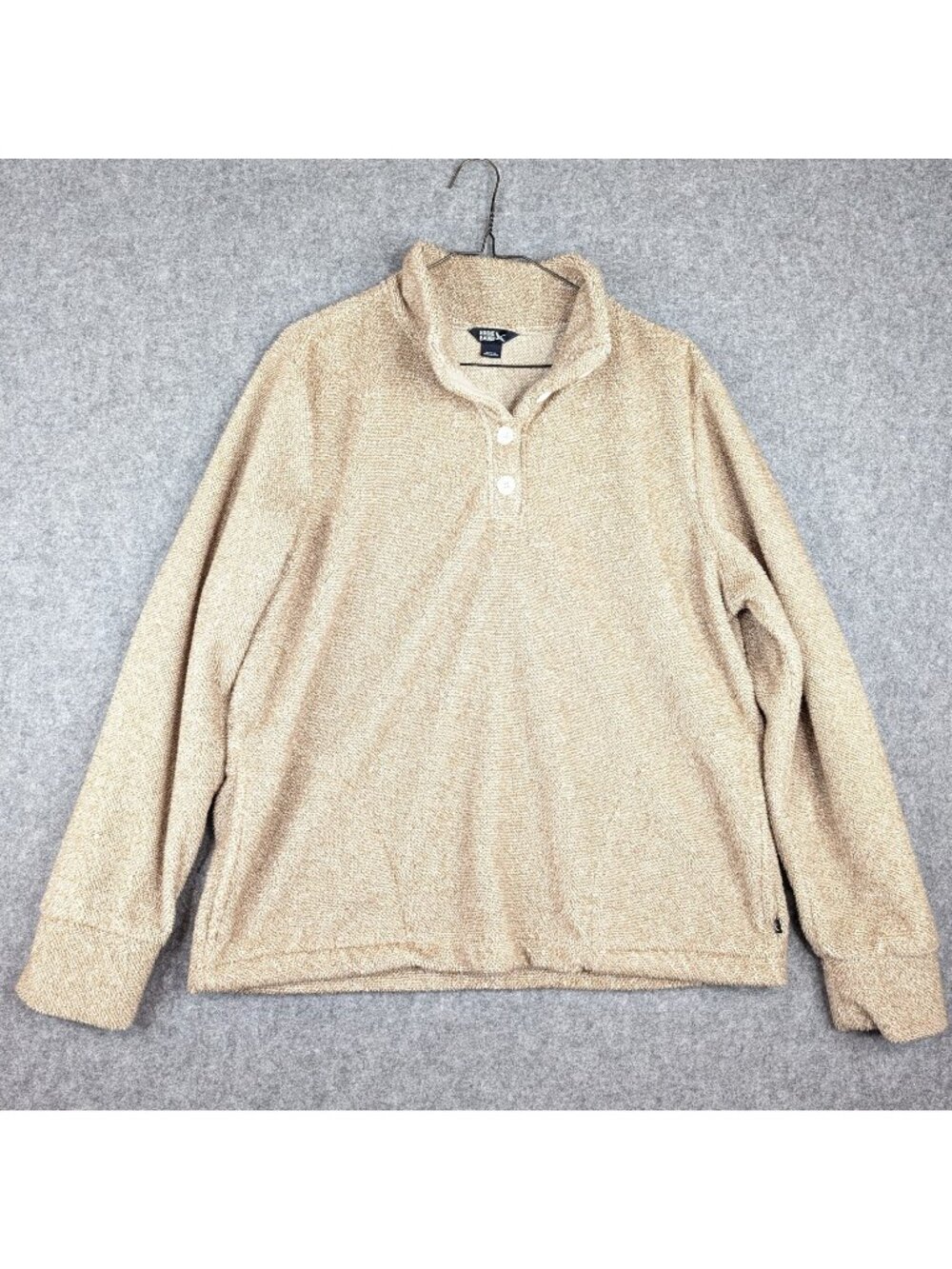 Eddie Bauer Women’s Large Pullover Sweater Oatmeal 1/4 Button Knit Cozy Warm